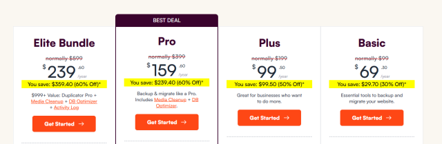 screenshot of duplicator pricing