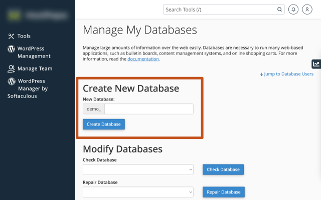 Create a new database in cPanel