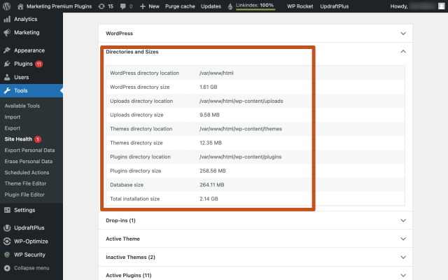 Finding out the size of your WordPress website