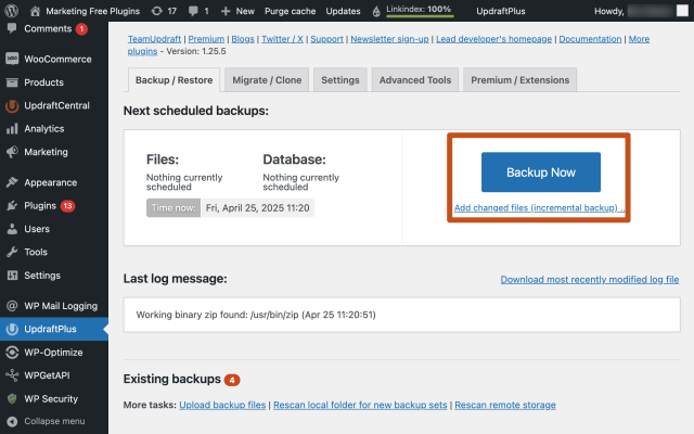 Back up your existing site before starting the domain migration process