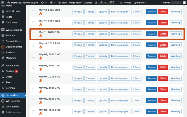 Choose the backup you want to restore