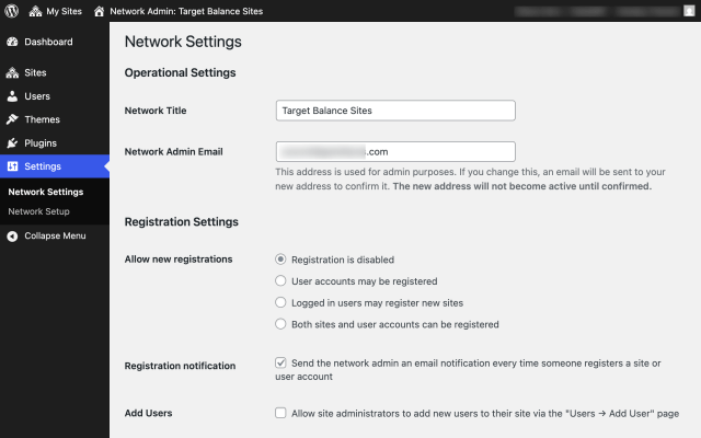 Multisite network settings page
