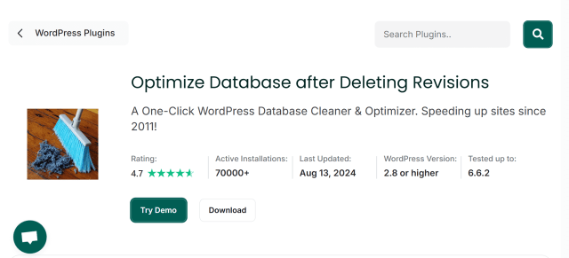 Optimize database before clearing revisions plugin homepage