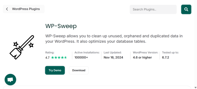 WP-Sweep homepage