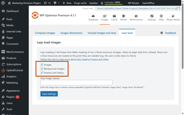 How to enable lazy loading in the WP-Optimize dashboard