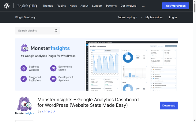 Monster Insights plugin screenshot