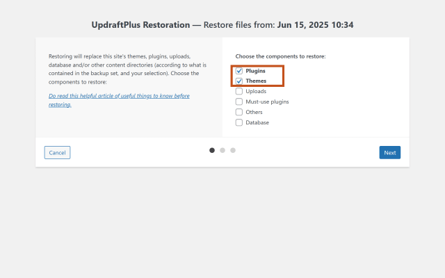 Restoring your files on the clone site