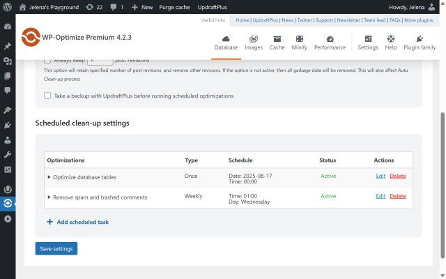 Scheduling database optimizations in WP-Optimize