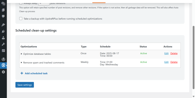 Scheduling database optimizations in WP-Optimize