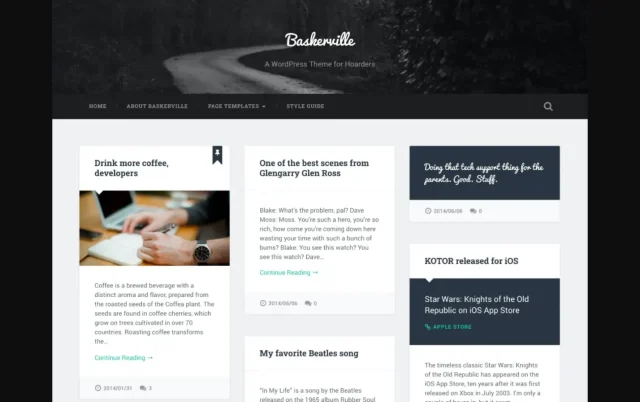 Screenshot of Baskerville theme homepage