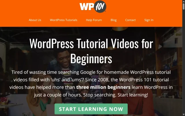 Screenshot of WP101 homepage