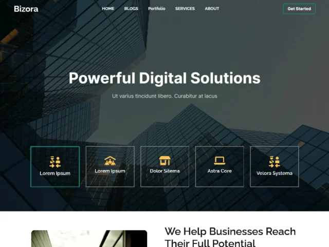 Screenshot of Bizora theme homepage