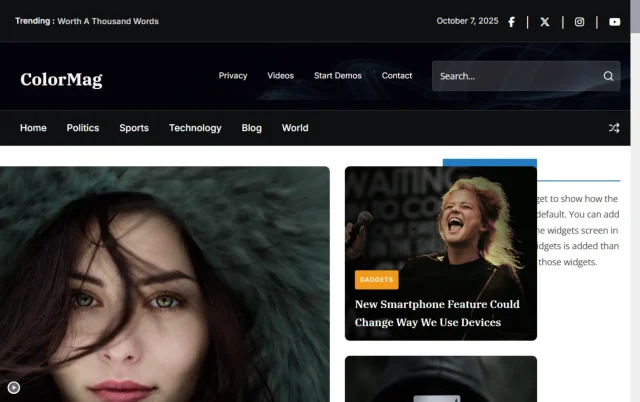 Screenshot of Colormag theme homepage