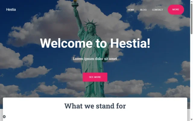 Screenshot of Hestia theme homepage
