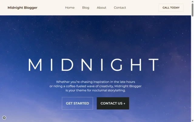 Screenshot of Midnight theme homepage