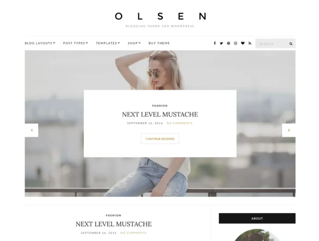 Screenshot of Olsen Light theme homepage