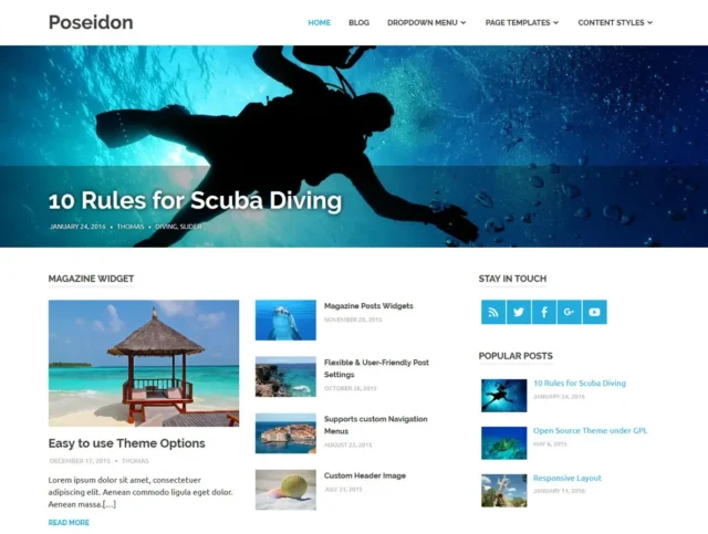 Screenshot of Poseidon theme homepage