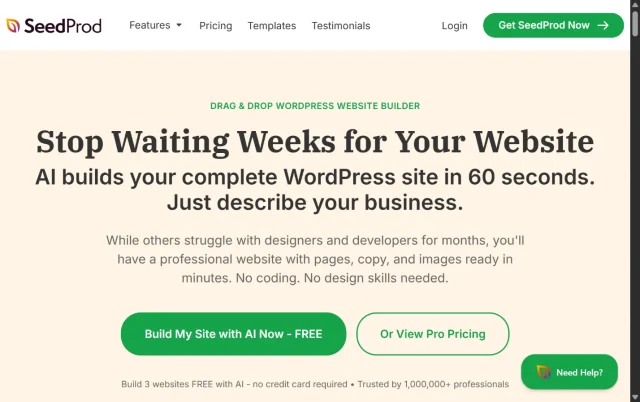 Screenshot of Seedprod homepage