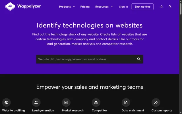 Screenshot of Wappalyzer homepage