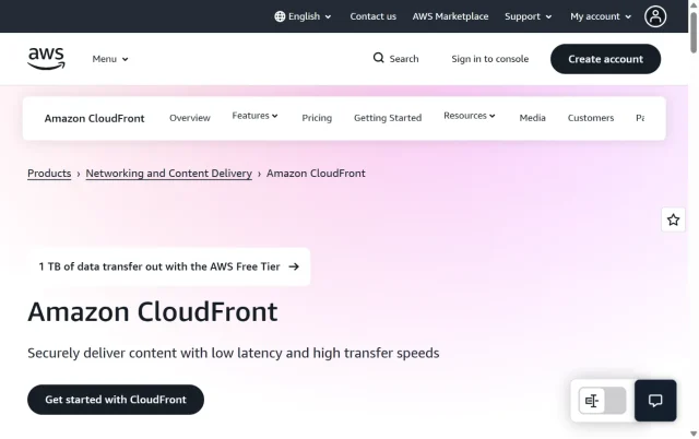 Screenshot of Amazon CloudFront Homepage