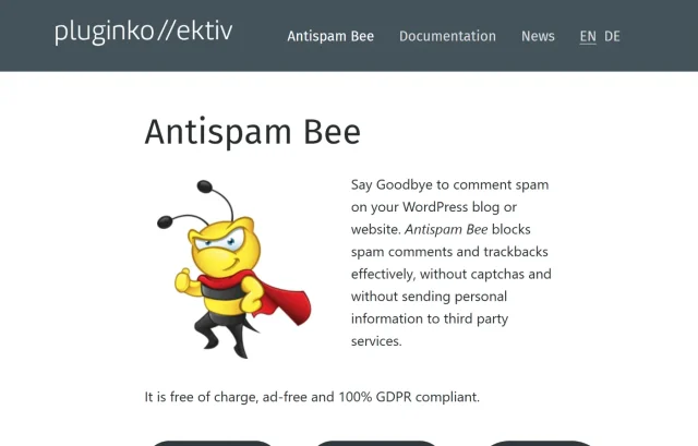 Screenshot of Antispam Bee Plugin Homepage