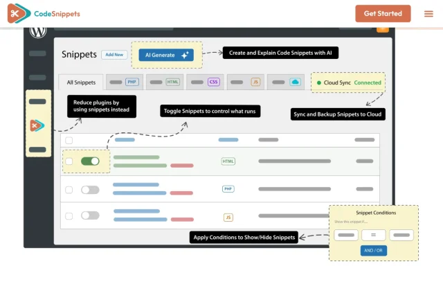 Screenshot of Code Snippets