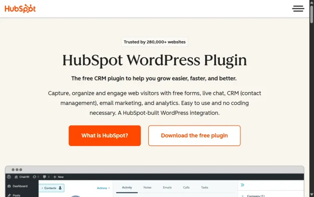 Screenshot of Hubspot Plugin Homepage