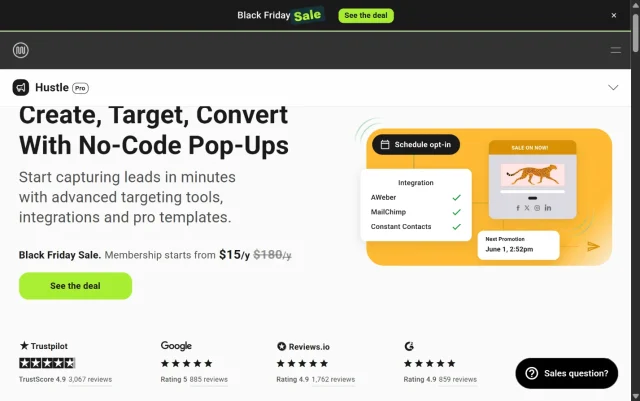 Screenshot of Hustle Plugin Homepage