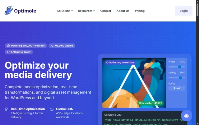 Screenshot of Optimole plug-in Homepage