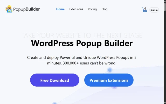 Screenshot of PopUp Builder Plugin Homepage