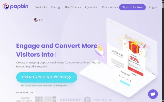 Screenshot of Poptin Plugin Hompage