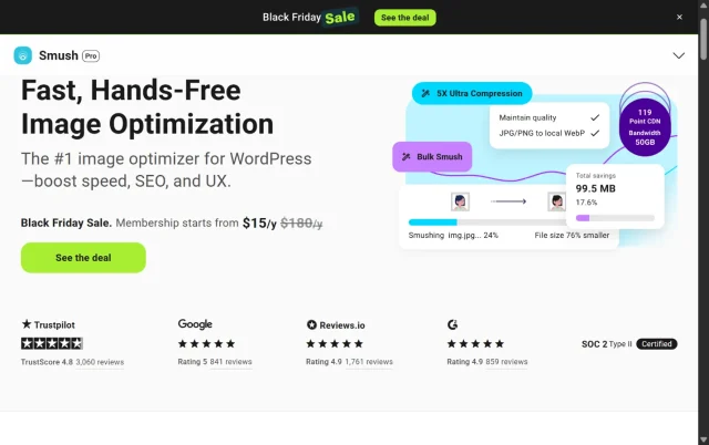 Screenshot of Smush Plug-in Hompeage