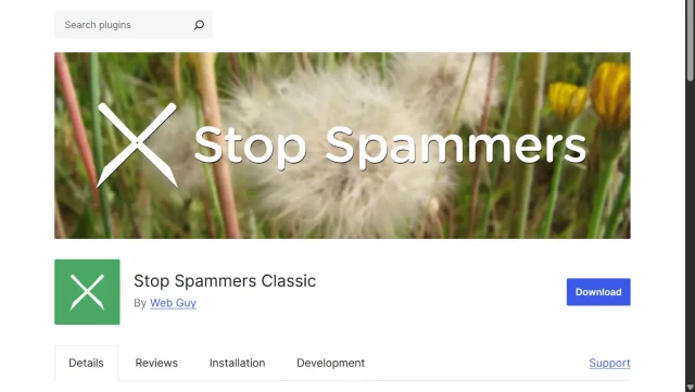 Screenshot of Stop Spammers Plugin Homepage