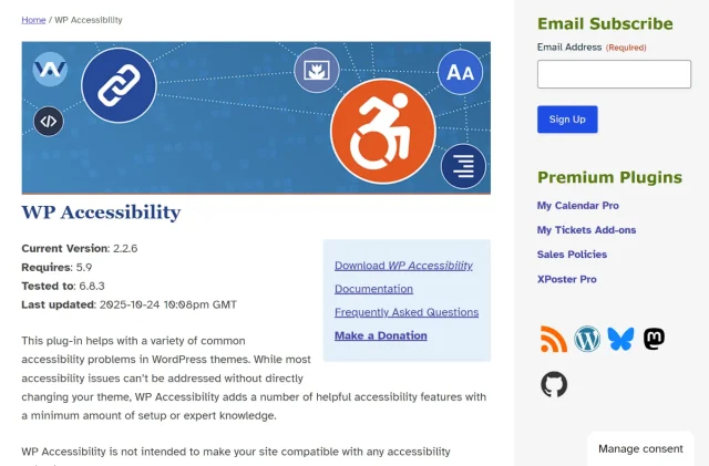 Screenshot of WP Accessibility plugin homepage