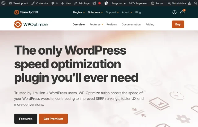 Screenshot of WP Optimize Homepage