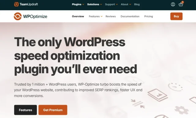 Screenshot of WP Optimize Homepage