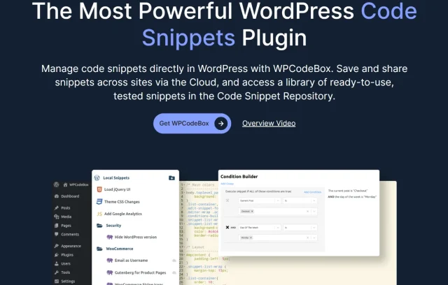 Screenshot of WPCodeBox homepage