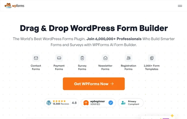 Screenshot of WPForms homepage