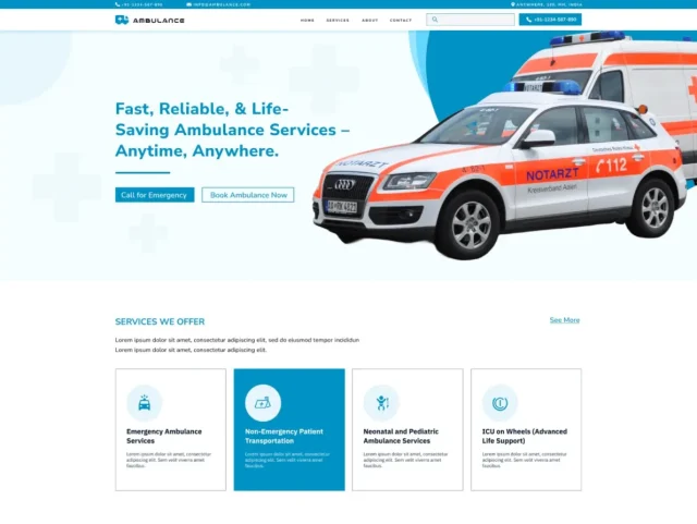 Screenshot of Ambulance paramedics theme homepage