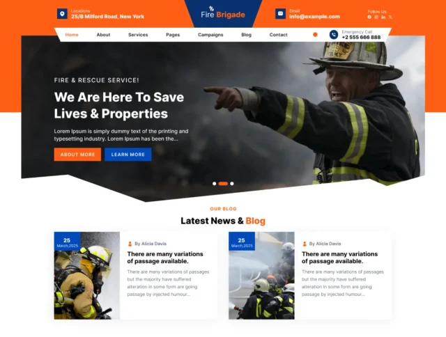 Screenshot of Fire fighter theme homepage
