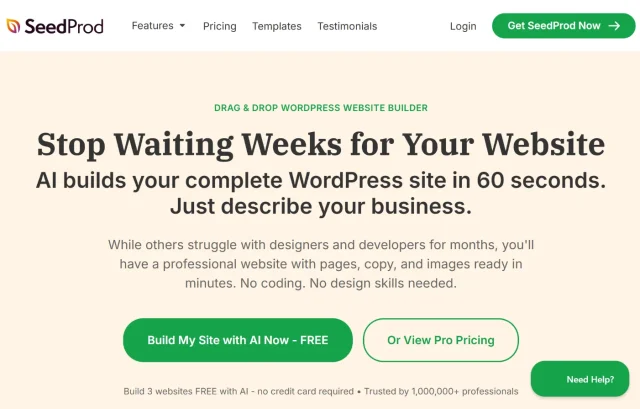 Screenshot of Seedprod Homepage