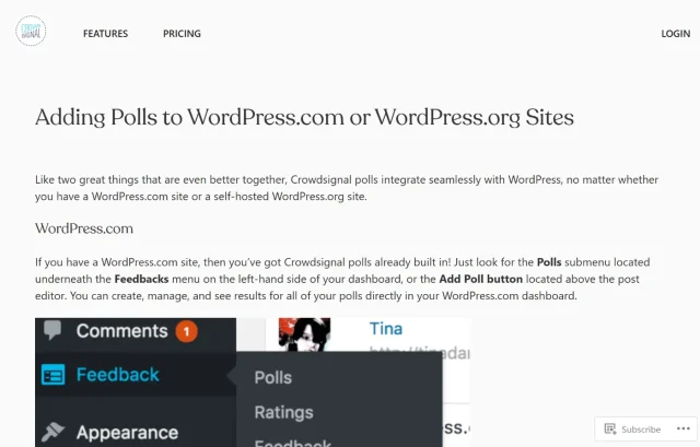 Screenshot of Crowdsignal plug-in homepage