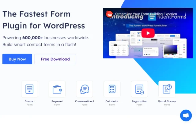 Screenshot of Fluent forms plug-in homepage