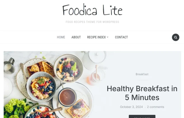 Screenshot of Foodica Light Theme Homepage