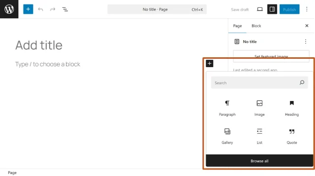 Screenshot with different content options for the blog