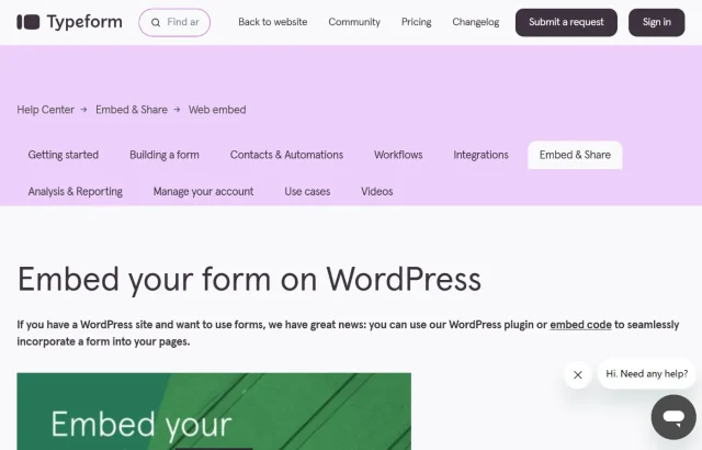 Screenshot of Typeform plug-in homepage