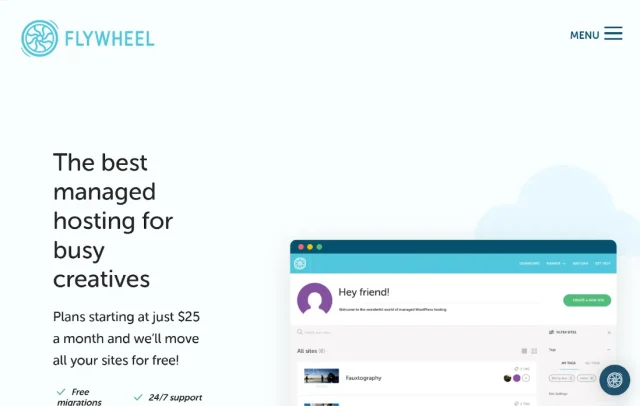 Flywheel hosting homepage screenshot