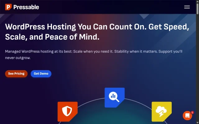 Pressable hosting homepage screenshot