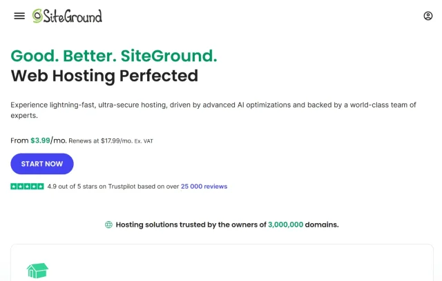 SiteGround hosting homepage screenshot