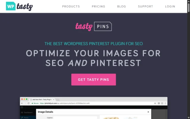Tasty pins plug-in homepage screenshot